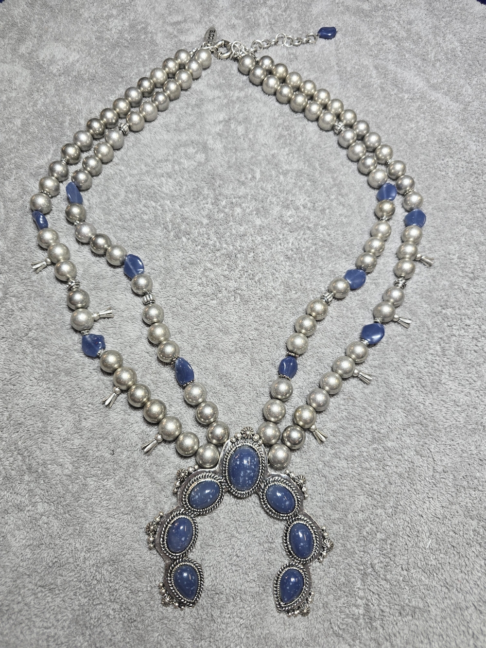 Chico's Silver and Blue Statement Navajo-Inspired Squash Blossom Necklace